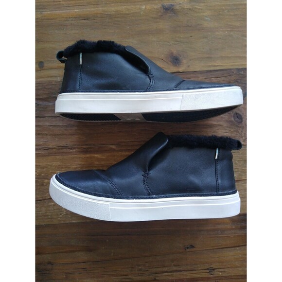 Toms Paxton black leather faux fur lined slip on high top sneaker size 7 - Picture 5 of 7